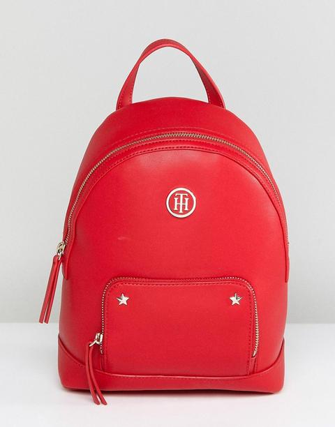 Tommy Hilfiger - Zaino A Righe Con Logo E Cinghie - Rosso