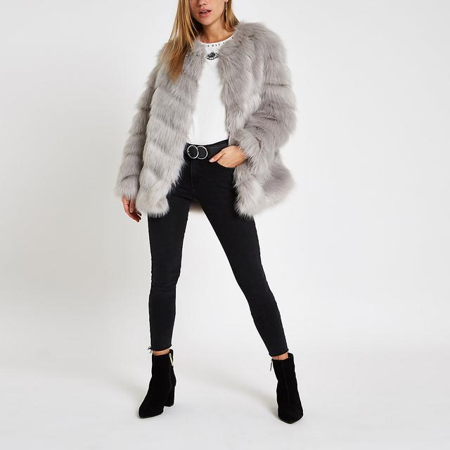 grey faux fur coat river island