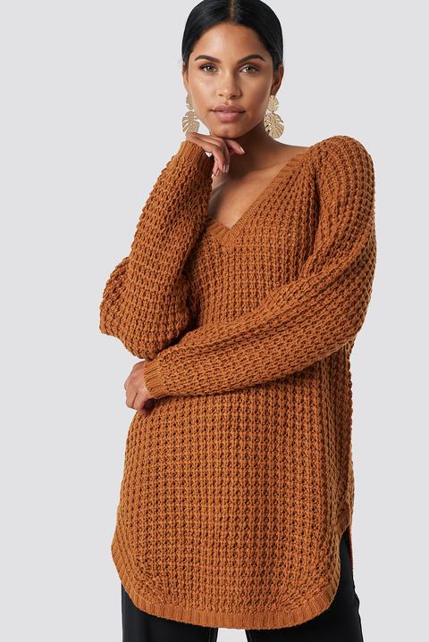 Na-kd V-neck Pineapple Knitted Sweater - Brown,orange