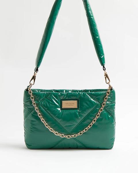 Green High Shine Quilted Shoulder Bag