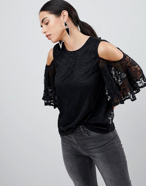 Ax Paris - Top In Pizzo Con Spalle Scoperte - Nero