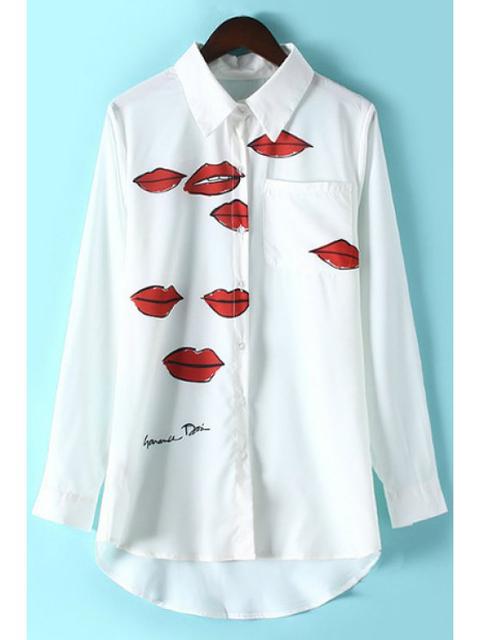 Lips Print Shirt Collar Long Sleeve Shirt