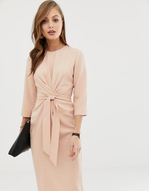 Vestido Midi Rosa Claro Con Diseño Cruzado Y Anudado De Asos Design