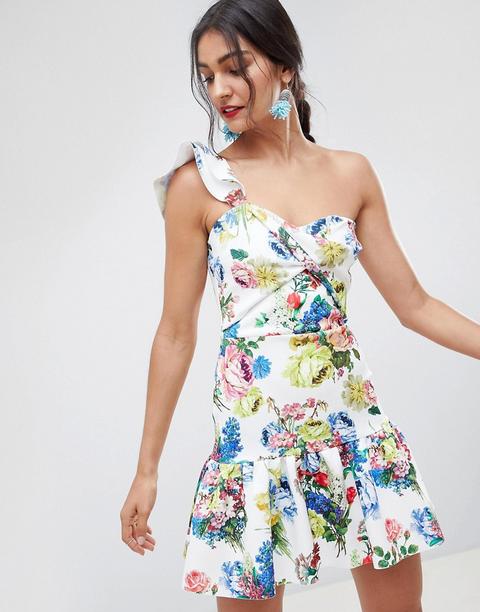 Minivestido Asimétrico Con Diseño Floral De Asos Design-multicolor