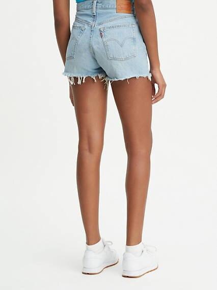 levi's 501 high rise short with raw hem and rips