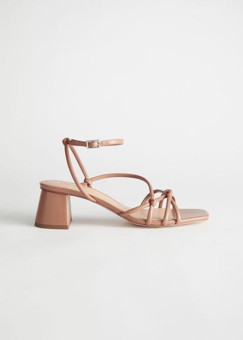 Strappy Leather Heeled Sandals - Beige