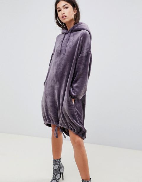 Asos Design Velour Hoodie Dress - Gray