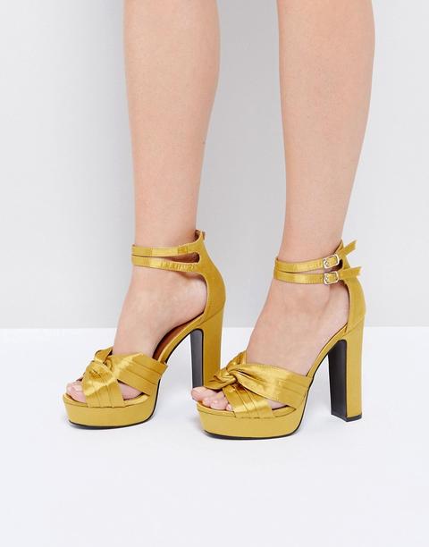 Sandalias De Tacón Con Plataforma Con Dos Tiras En Amarillo De Glamorous