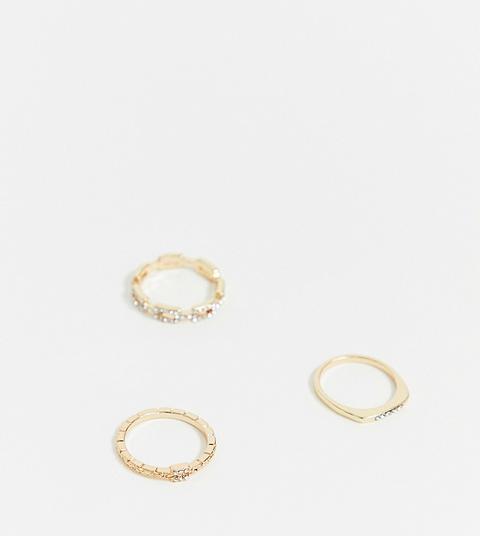 Pack De 3 Anillos Con Eslabón De Cadena Y Anillo Con Barra Fina Con Detalle De Cristal En Tono Dorado De Asos Design Curve