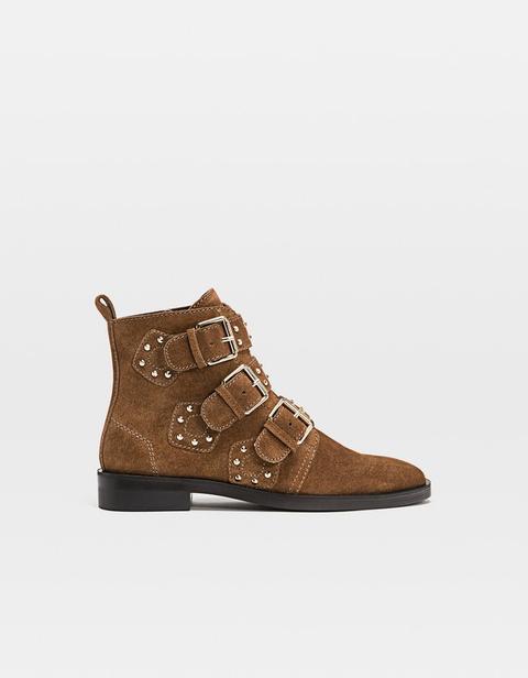 Bottines Plates Cuir Marron Cuir