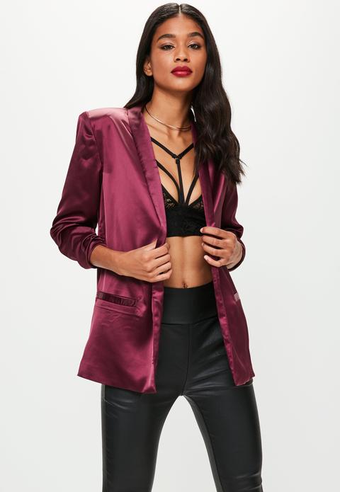 Purple Satin Gathered Sleeve Blazer