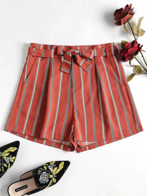 Pantaloncini A Righe Con Cintura Chestnut Red