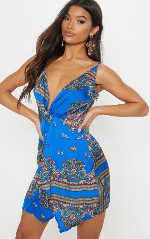 Cobalt Strappy Wrap Front Bodycon Dress