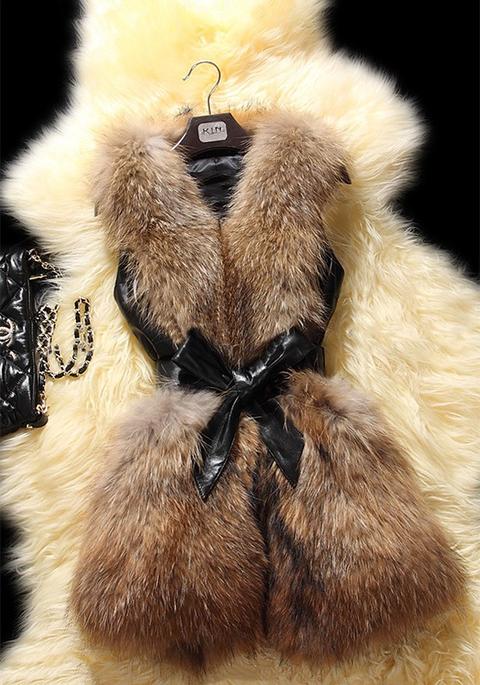 Cappotto Pianura Cintura Colletto V-collo Abbigliamento Di Strada Pelliccia Marrone