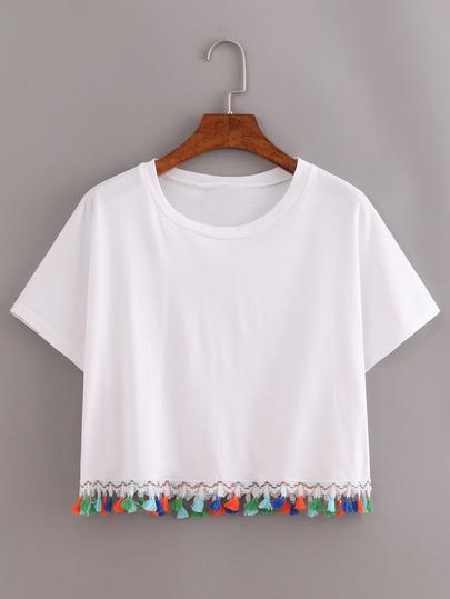 Camiseta Franjeado De Borlas -blanco