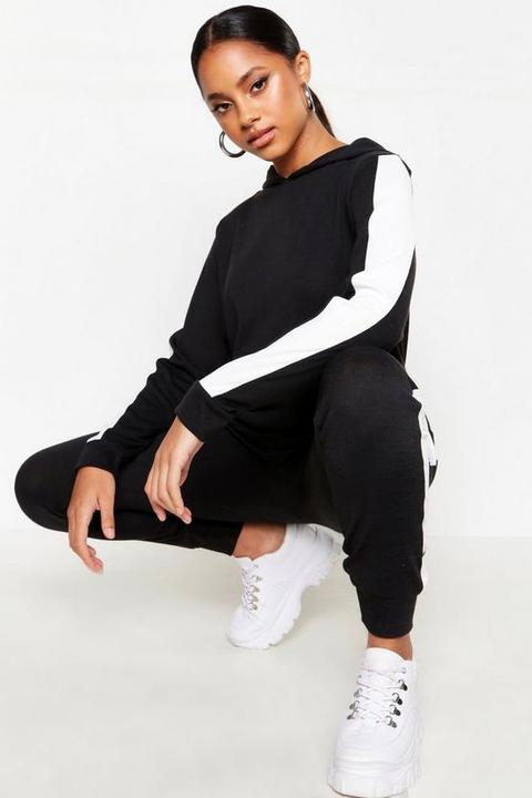 Contrast Stripe Hooded Knitted Lounge Set