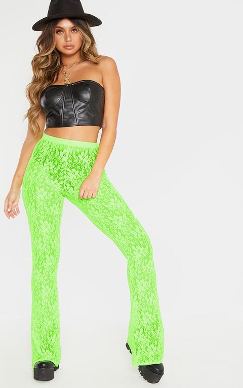 Neon Lime Lace Flare Leg Trouser