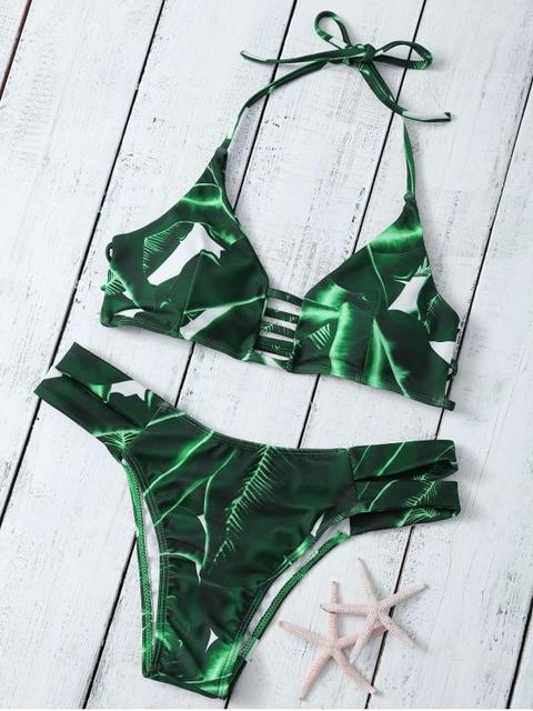 Traje De Bikini De Cordón Con Estampado Tropical