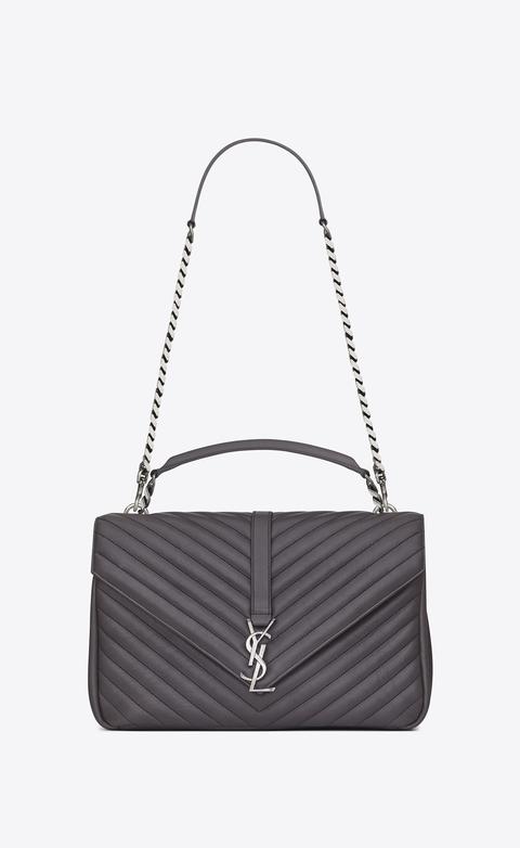 Large Collège Bag Grigio Antracite Scuro In Pelle Matelassé