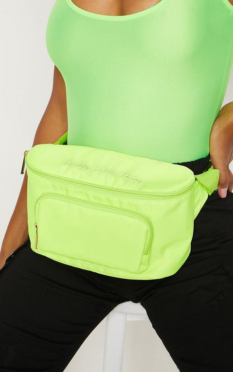 Prettylittlething Neon Lime Embroidered Bum Bag