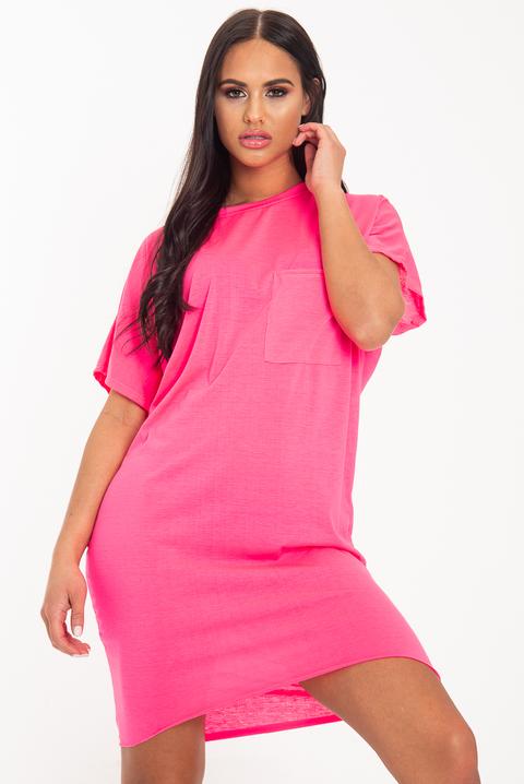 neon pink shirt dress