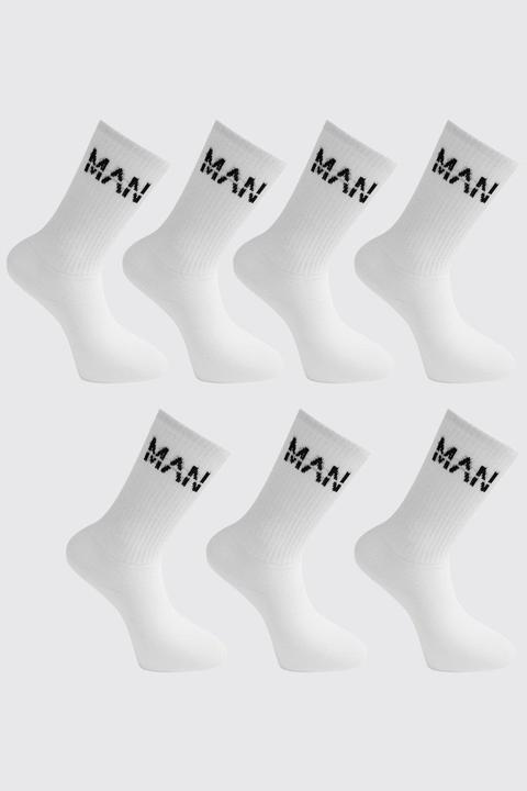 Man Dash 7 Pack Sport Socks Homme - White - One Size, White