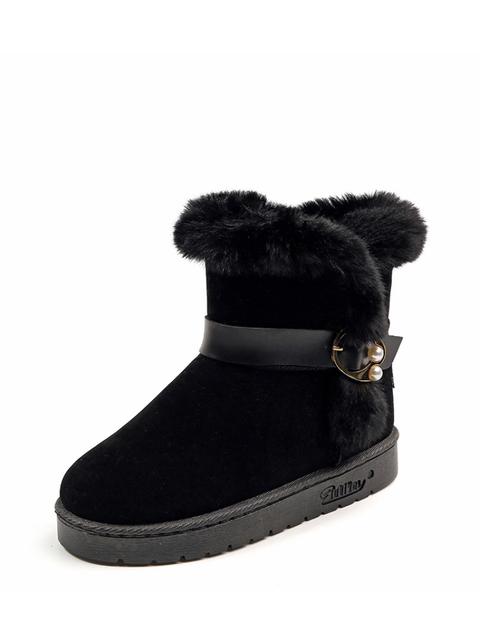 Buckle Detail Faux Fur Lined Snow Boots