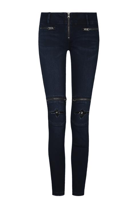 Jeans Con Toppe Blu Scuro