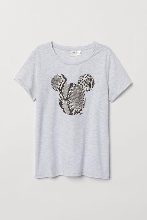 H & M - Camiseta Con Motivo - Gris