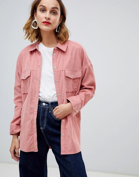 River Island - Camicia Oversize Rosa A Coste - Rosa