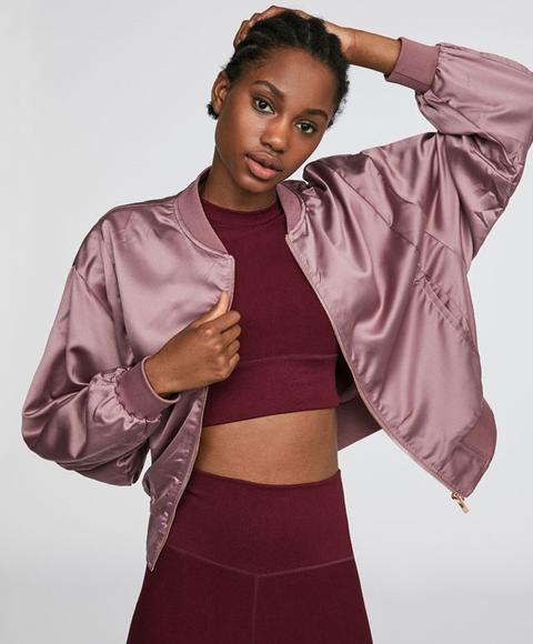 Chaqueta Satinada Lisa Color: Rosa Oscuro Metalizado Talla: M Material: Poliéster,elastano,
