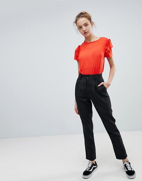 Daisy Street Peg Trousers In Pin Stripe - Black Pinstripe