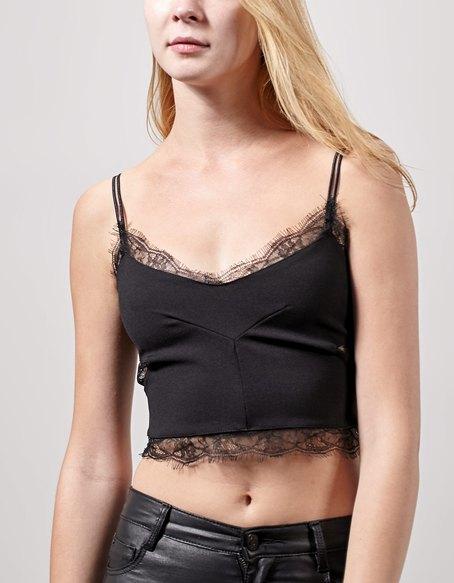 Crop Top Pizzo Nero