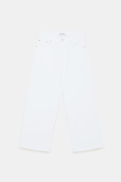 Jeans High Waist Culotte Pure White