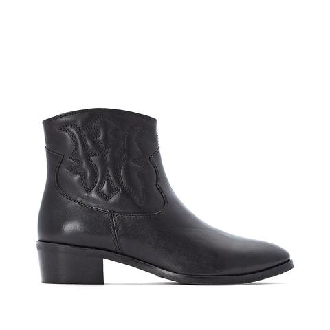 Botines De Piel Estilo Western Con Bordado