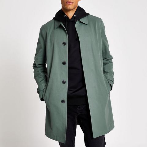 Mid Blue Concealed Button Water Resistant Mac