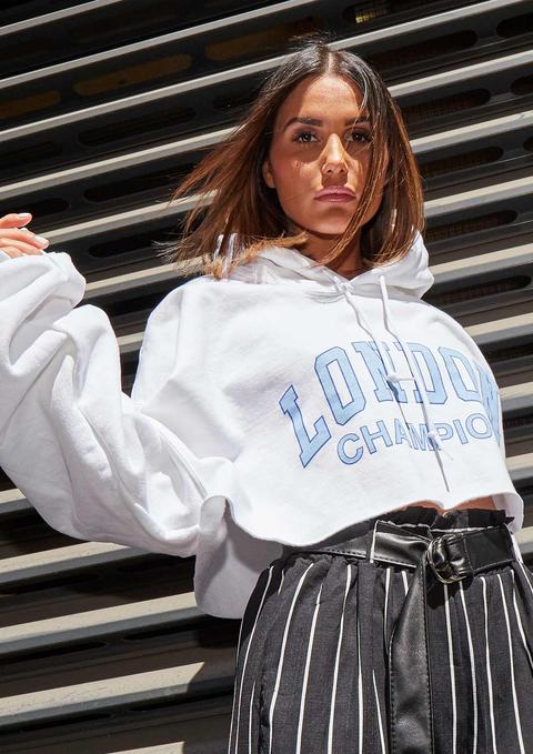 Parker White Slogan Oversized Cropped Hoodie