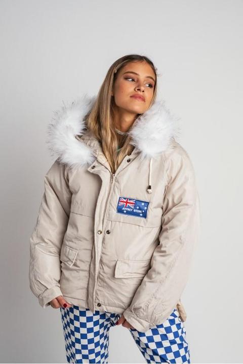 Its Cold Outside Beige Feather Puffer