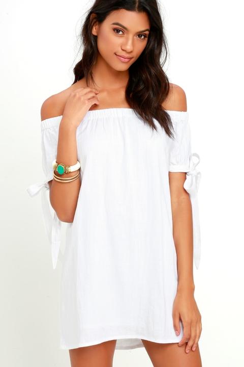 Al Fresco Evenings Ivory Off-the-shoulder Dress - Lulus