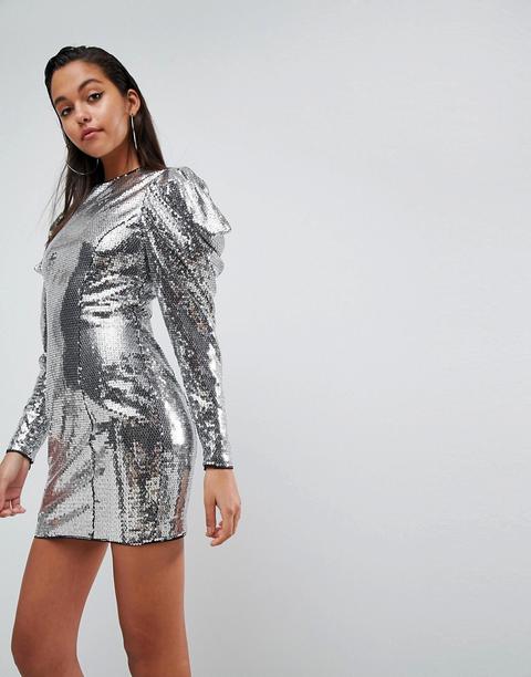 Minivestido Con Manga Drapeada Con Adornos Disco Ball De Asos