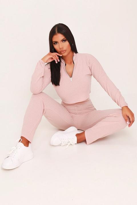 Stone Funnel Neck Half Zip Loungewear Set