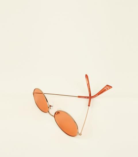 Orange Tinted Small Oval Sunglasses New Look