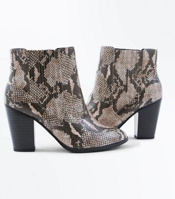 Wide Fit Brown Faux Snakeskin Heeled Boots