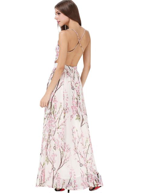 Hibiscus Florals V-neck Spaghetti Straps Backless Maxi Dress