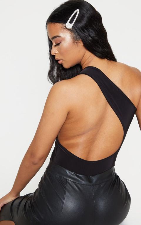 Black Backless Cut Out Slinky Bodysuit, Black