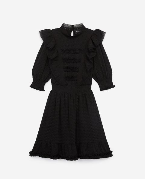 Robe Noire Courte Col Rond Plumetis