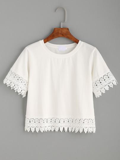 T-shirt Crop Uncinetto Rifilato - Bianco