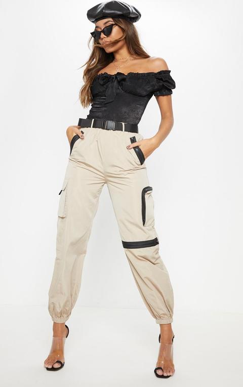 Stone Shell Belted Pocket Detail Joggers