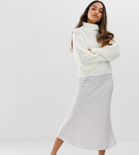 Falda Midi De Satén De Corte Al Bies De Asos Design Petite-plateado