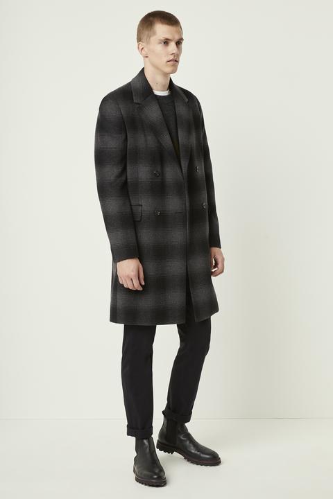 Check Double Breasted Coat - Grey/black Check